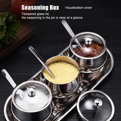 304 Stainless Steel Seasoning Box Visible Spice Pot Container Kitchenware with Lid Spoon Kitchen Accessories Seasoning Box