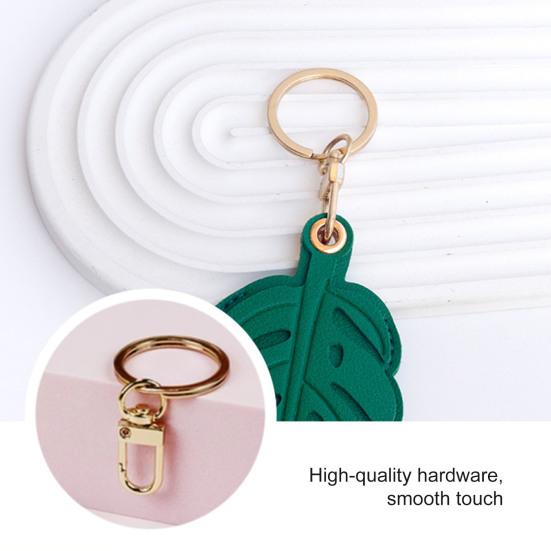 Keychain Pendant Monstera Leaf Shape Key Holder Imitation Leather Access Card Cover Bag Charm