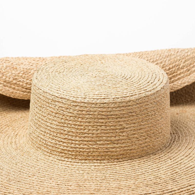 Spring and Summer New Flat-top Large Brim Lafite Straw Hat Concave Travel Sunscreen Large Edge Lafite Grass Flat-top Hat