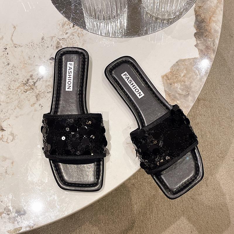 

Slippers women s summer outer wear new flat shoes versatile word women s casual summer cool slippers 40 чёрный