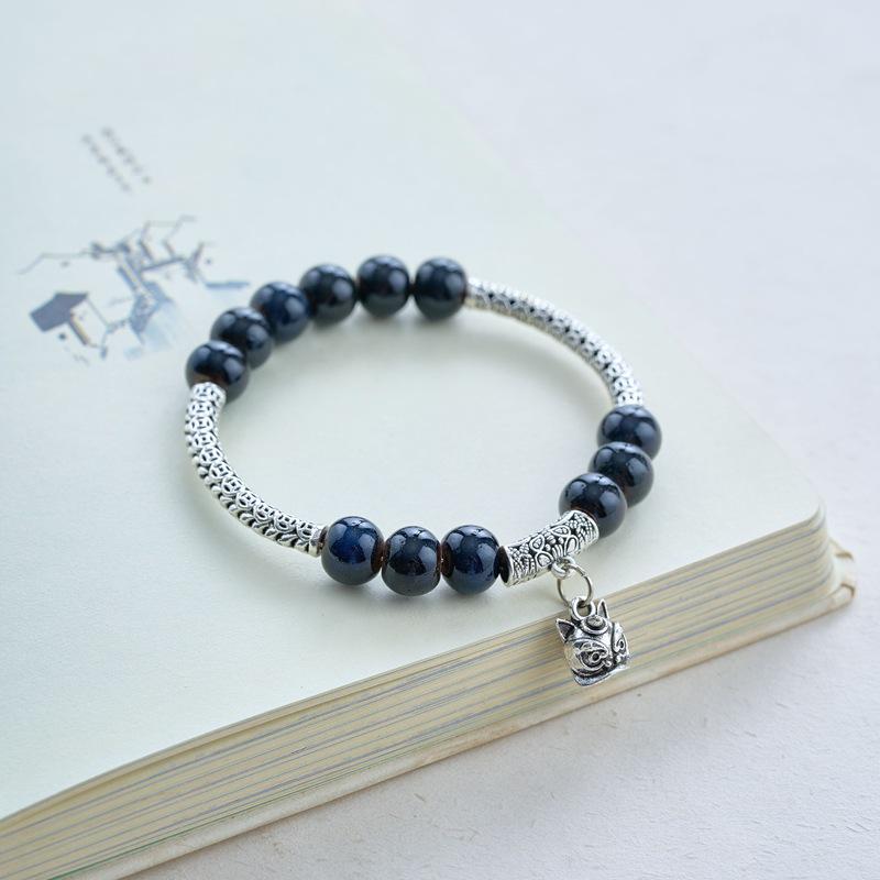 

Handmade Ceramic Bracelet for Girls: Fresh, Ancient-Style Beaded, New Chinese Design, Street Fashion Jewelry чорний