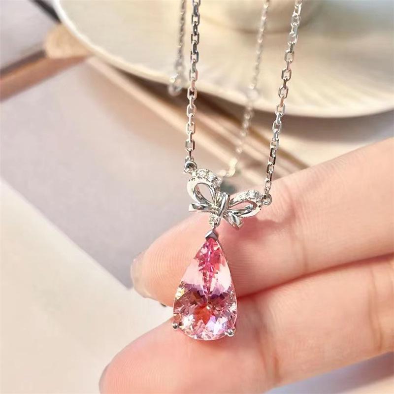 Women's Pink Water Drop Pendant Necklace - Elegant, Non-Fading, Versatile Clavicle Chain