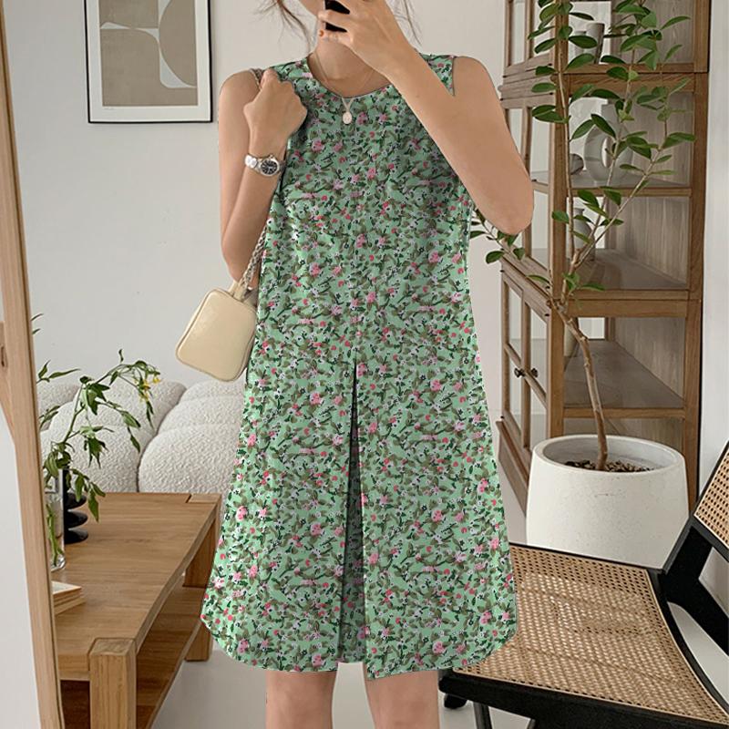 

ZANZEA Женское летнее повседневное платье с цветочным принтом, круглым вырезом и без рукавов 5XL зелёный