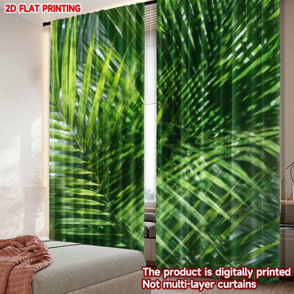 2D flat printing 2pcs Party Window Curtains Lush Green Palm Leaves Digital Printed Polyester Drapes Holiday Decorations for Home