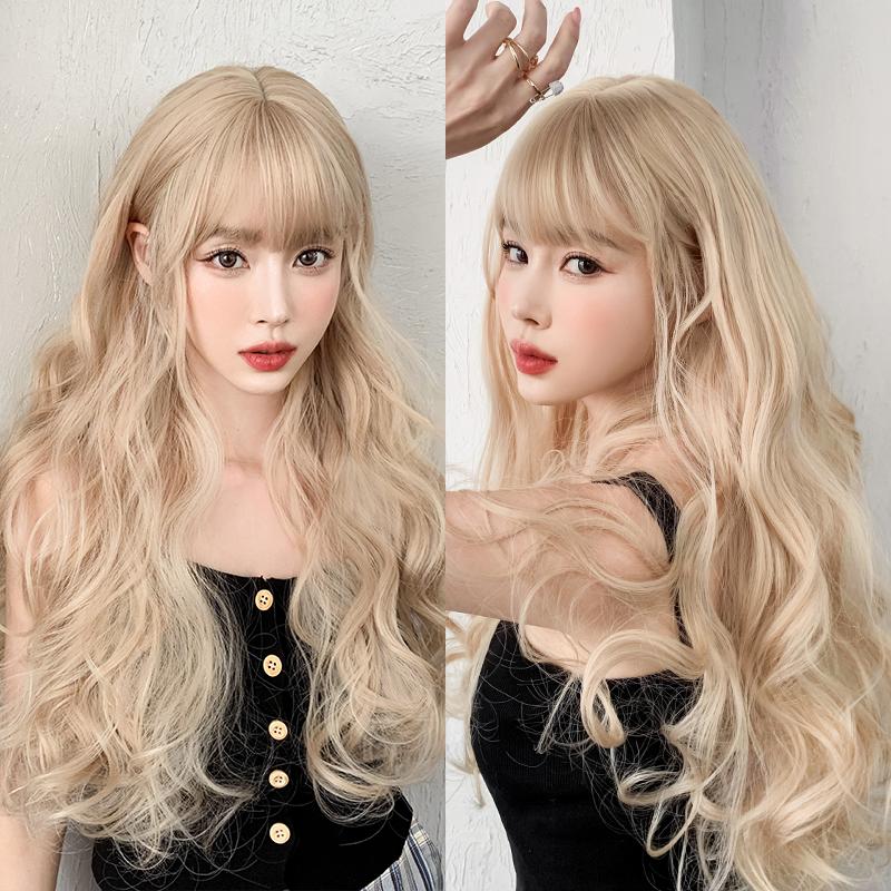 Professional  WIGS Long Body Wavy Sakura Pink Wig for Sweet Girl High Density Synthetic Loose Curly Hair Wig with Bangs Beginner Friendly