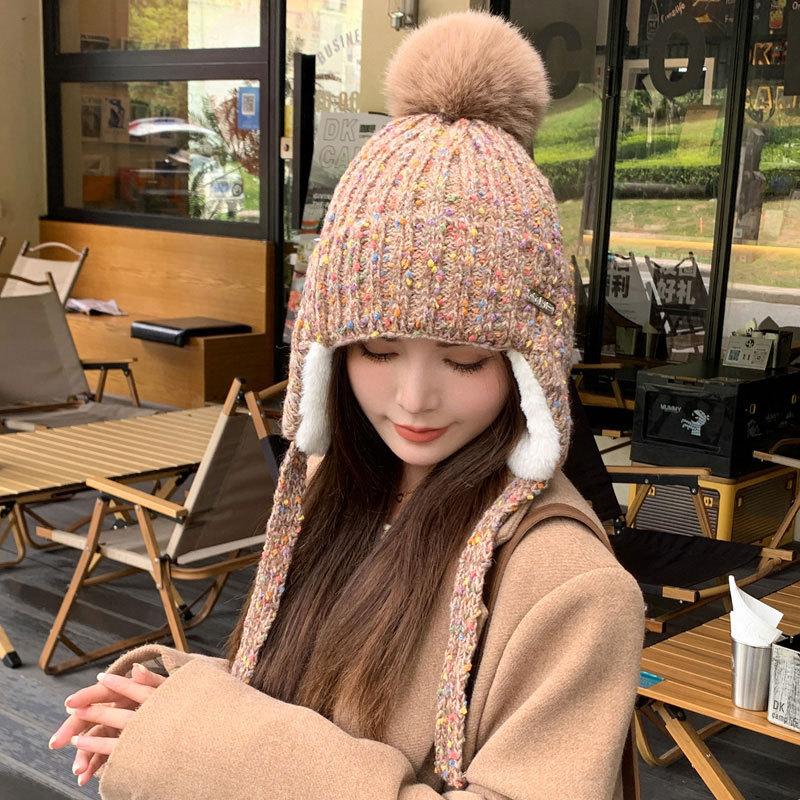 Ladies winter ear protection cotton hat wool warm casual piled thick sweet versatile cold cycling knitted Lei Feng hat
