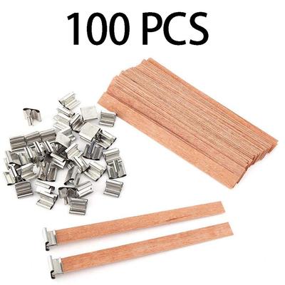 100 Adet 13X130mm Doğal Ahşap Mum Fitili Destekleyici Sekmeli Kendin Yap Mum Yapımı Malzemeleri Aile İçin Soya Parfin Mum Fitili