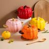 Ciotola Creativa a Zucca Vaso in Ceramica a Zucca Pentola da Forno con Coperchio e Manico, Perfetta per il Ringraziamento e Halloween