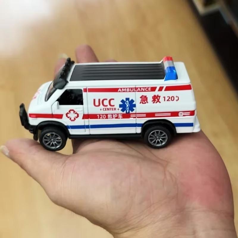 2026 Alloy Ambulance Rescue Van Pull Back Car Model Toy with Light  Sound, Simulation Emergency Vehicle Kids Educational Play Collection