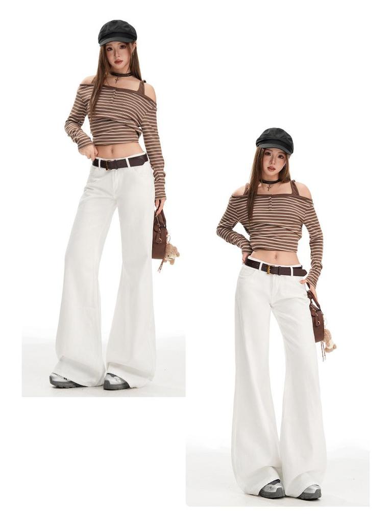 Women's Khaki Micro-Flared Casual Pants - Loose Fit, Autumn Retro Slimming Jeans