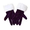 Short Retro Velvet Gloves Women Opera Gloves with Fuzzy White Cuffs Wrist Length Finger Gloves for Christmas Costume Wedding Tea Party Banquet Dance