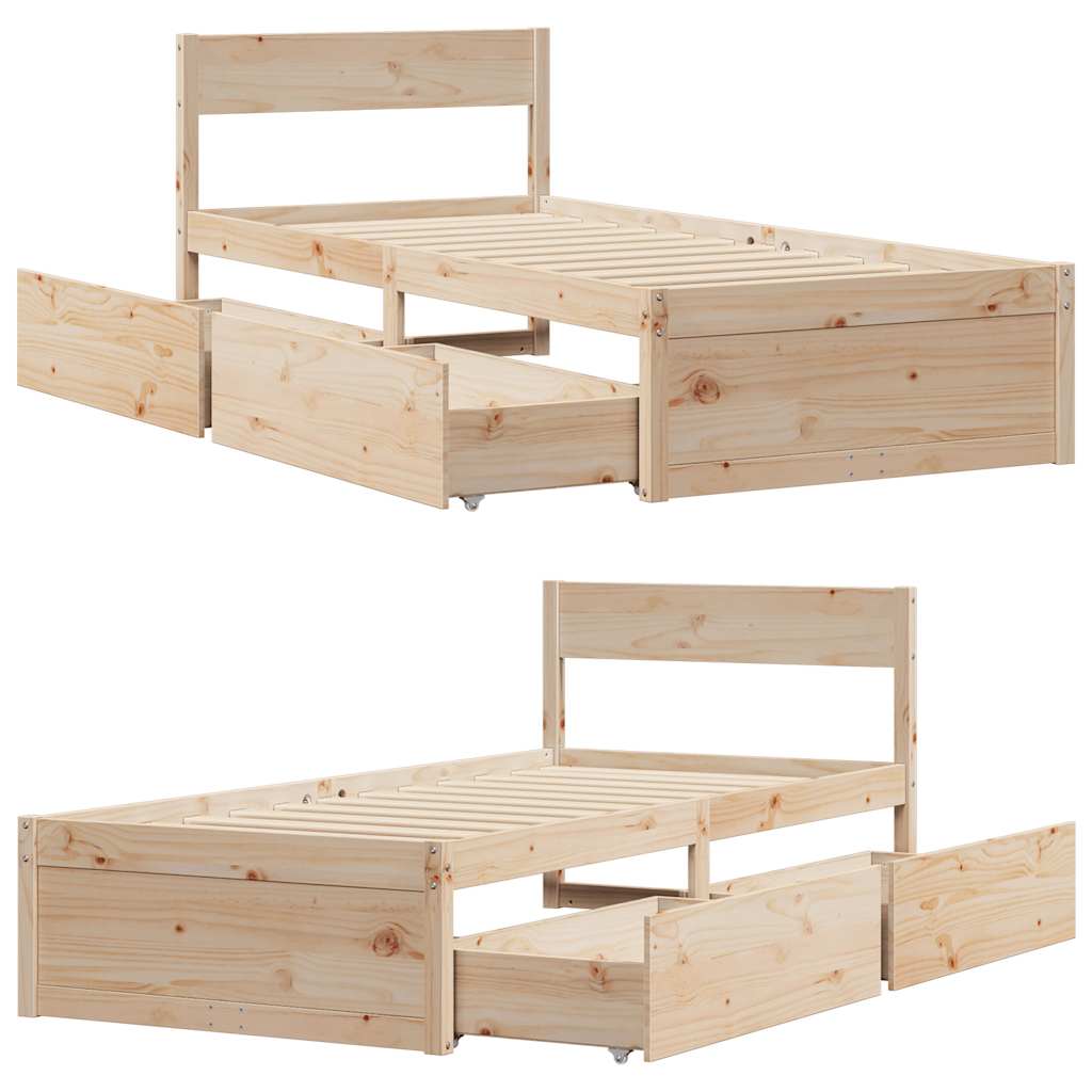 Vidaxl Estructura de Cama Sin Colchón, 75X190 Cm, Madera de Pino Maciza