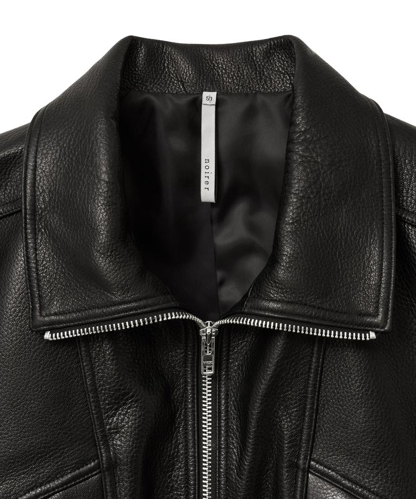 Noirer Goat Skin High-Neck Zip-Up Jacket (Black)