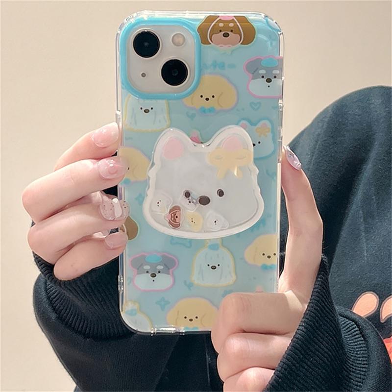 Korea Cute Cartoon Quicksand Puppy Bracket Phone Grip Tok Griptok Holder Ring For iPhone 16 Phone Stand Support Holder Girl Gift