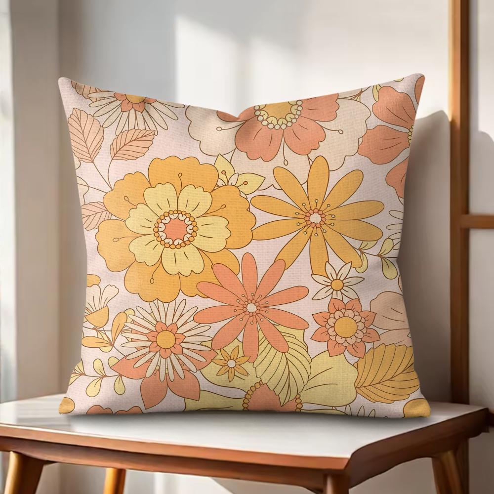 Retro Floral Cushion Cover Natural Linen Organic Fabric DoubleSided Printing Couch Pillow Covers Home Decor