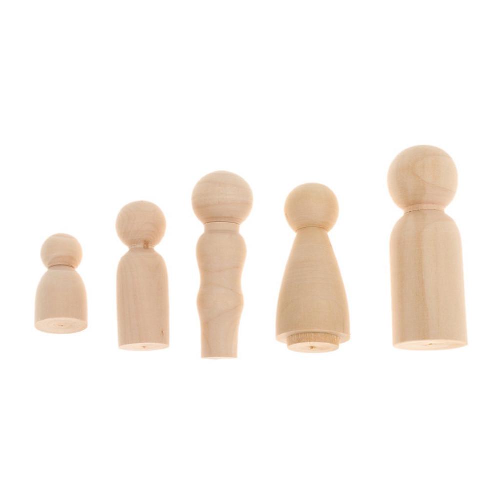 5Pcs Wooden Peg Dolls Family DIY Crafts Cake Topper Kid's Printed Decoration