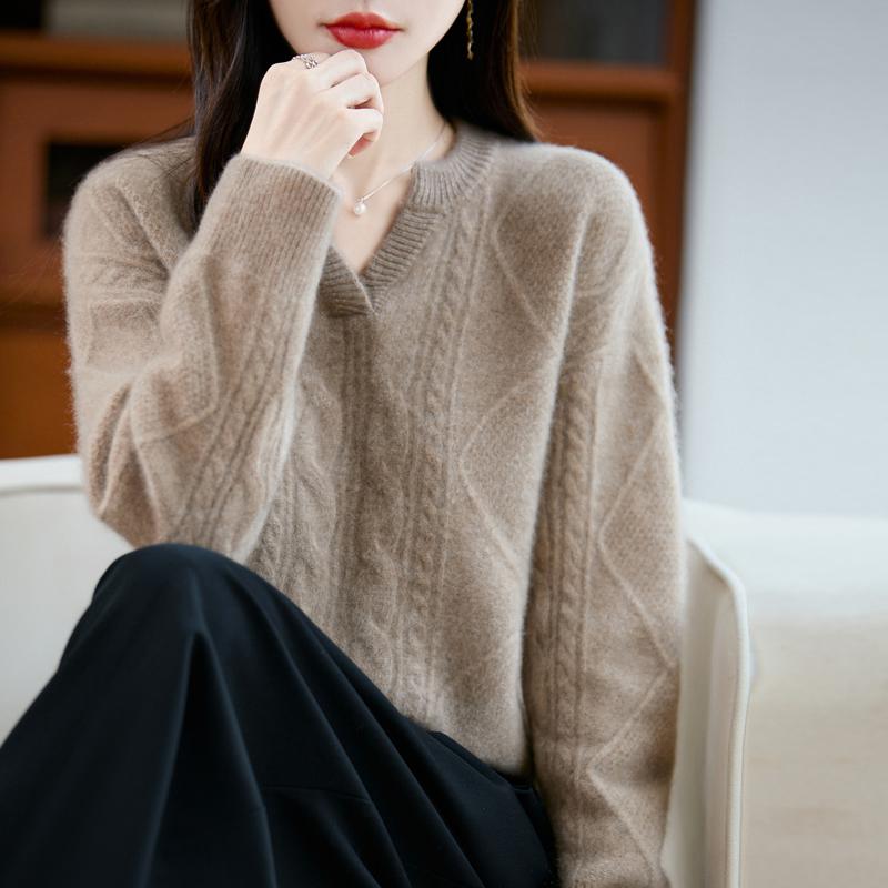 Women's cashmere sweater Qinghe cashmere 30% cashmere 70% wool autumn and winter pullover warm and fashionable