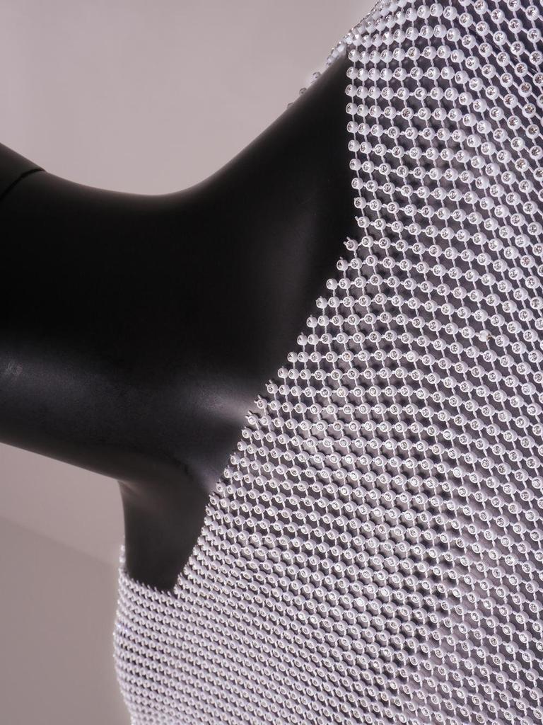 Glamorous Summer 2025 Diamond Mesh Long-Sleeved Fur Dress