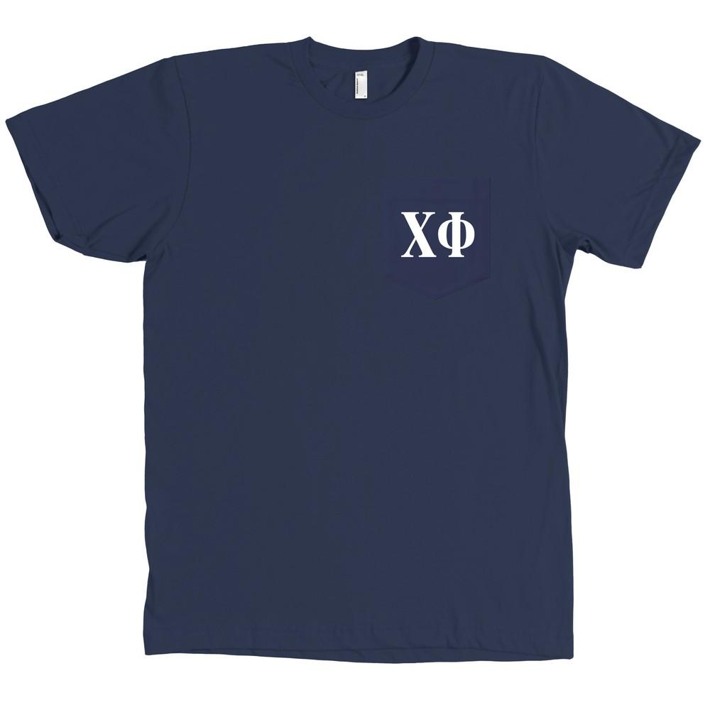 Chi Phi Bella + Canvas POCKET Navy  Fraternity Letters Tee NEW Unisex T-Shirt L
