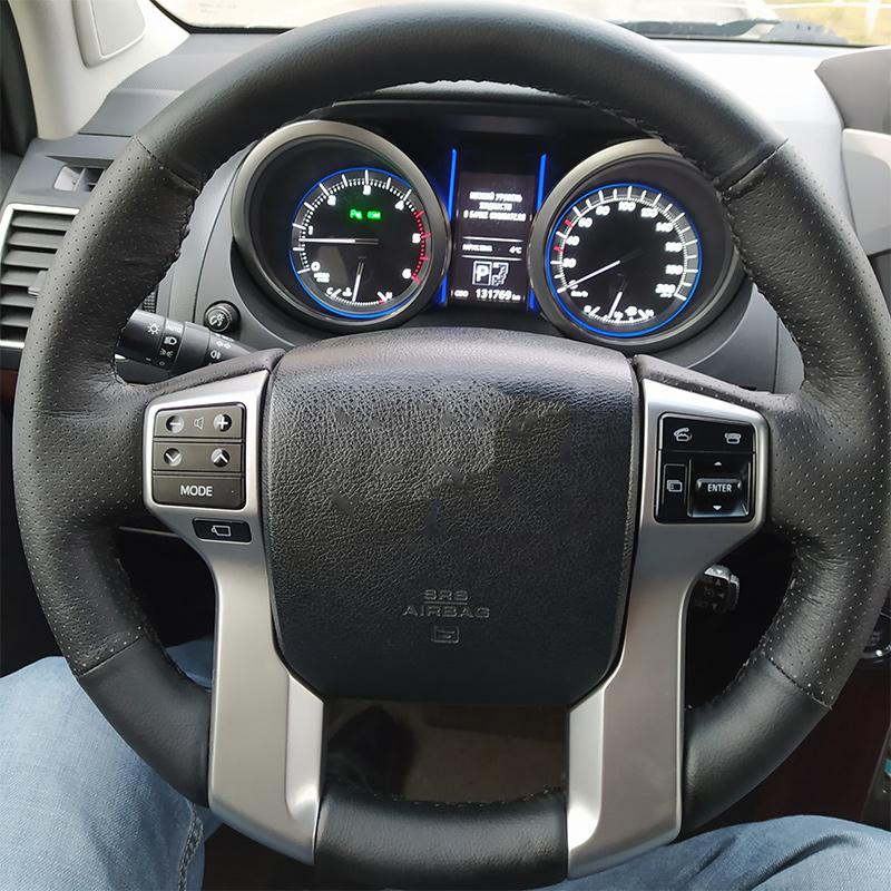 

DIY Custom Car Steering Wheel Cover For Toyota Land Cruiser Prado Tundra Tacoma 4Runner Leather Braid For Steering Smooth black