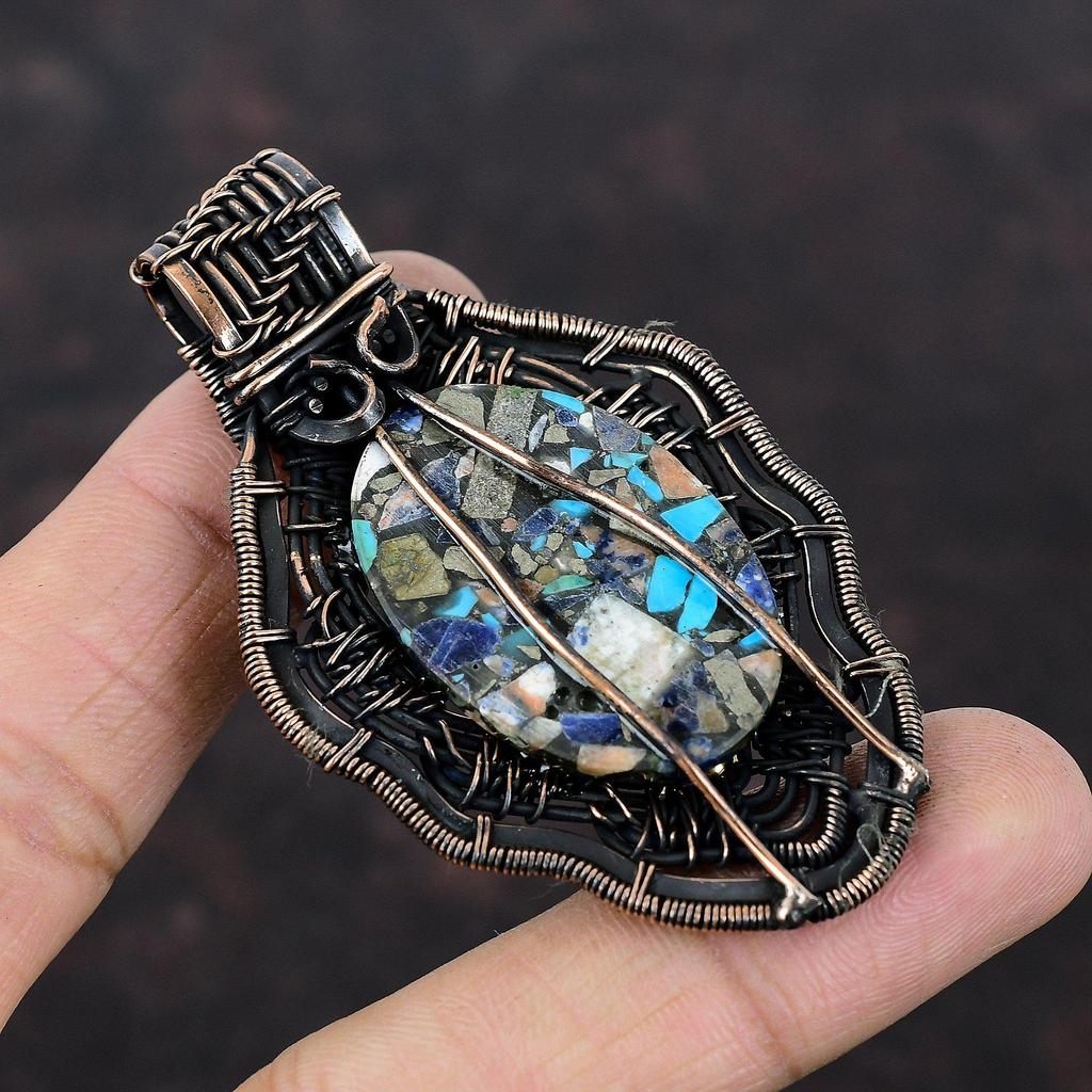 Copper Multi Turquoise Pendant Copper Wire Wrapped Pendant Multi Turquoise Jewelry Gemstone Pendant Handmade Copper Jewelry Anniversary Gift