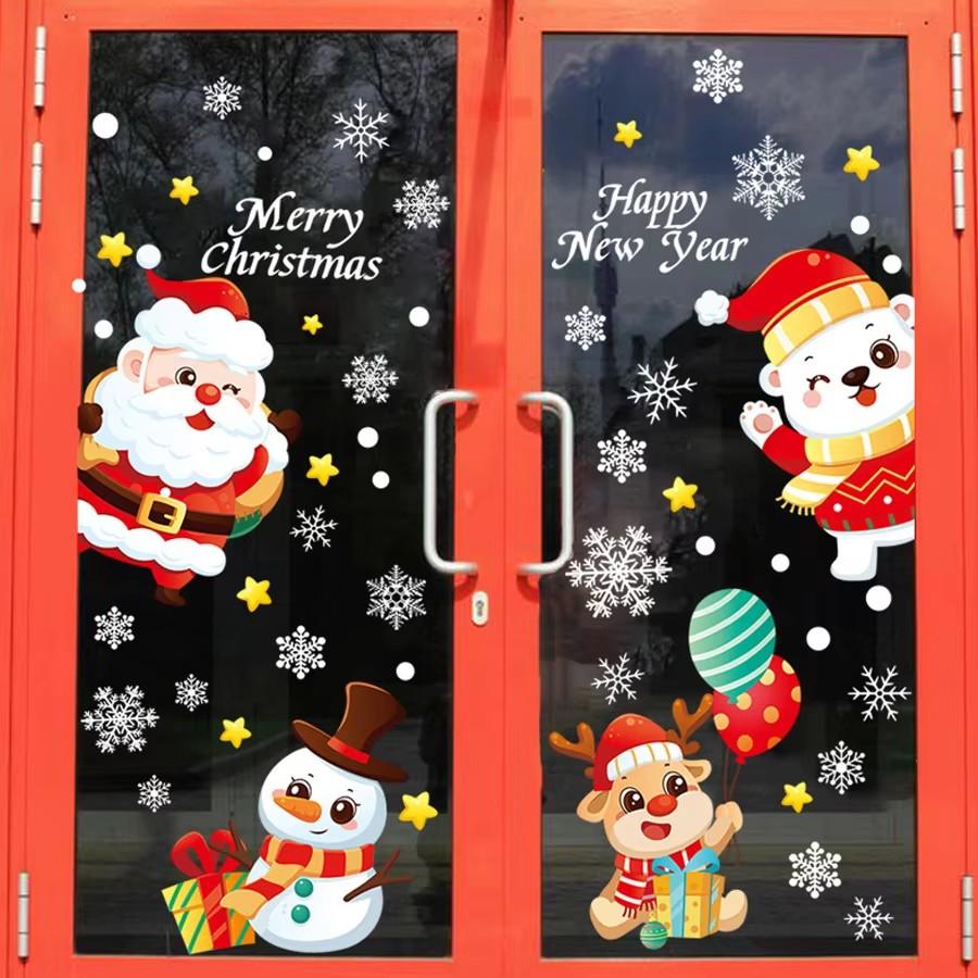 1 Set Santa Claus Elk Shop Hotel Christmas Window Double Sided Glass Sticker, Christmas, Halloween, Thanksgiving Day Gift Gift