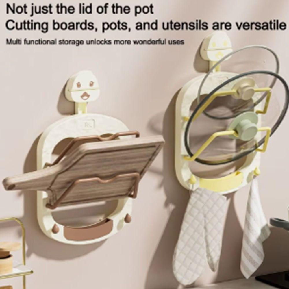 Wall Mounted Suction Cup Pot Lid Holder Punch-Free Pot Lid Rack Kitchen Storage Rack For Home
