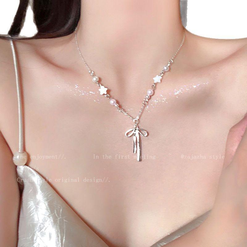 Bow Star Necklace Girls Summer Light Luxury Niche Decorative Accessories New Clavicle Chain Versatile