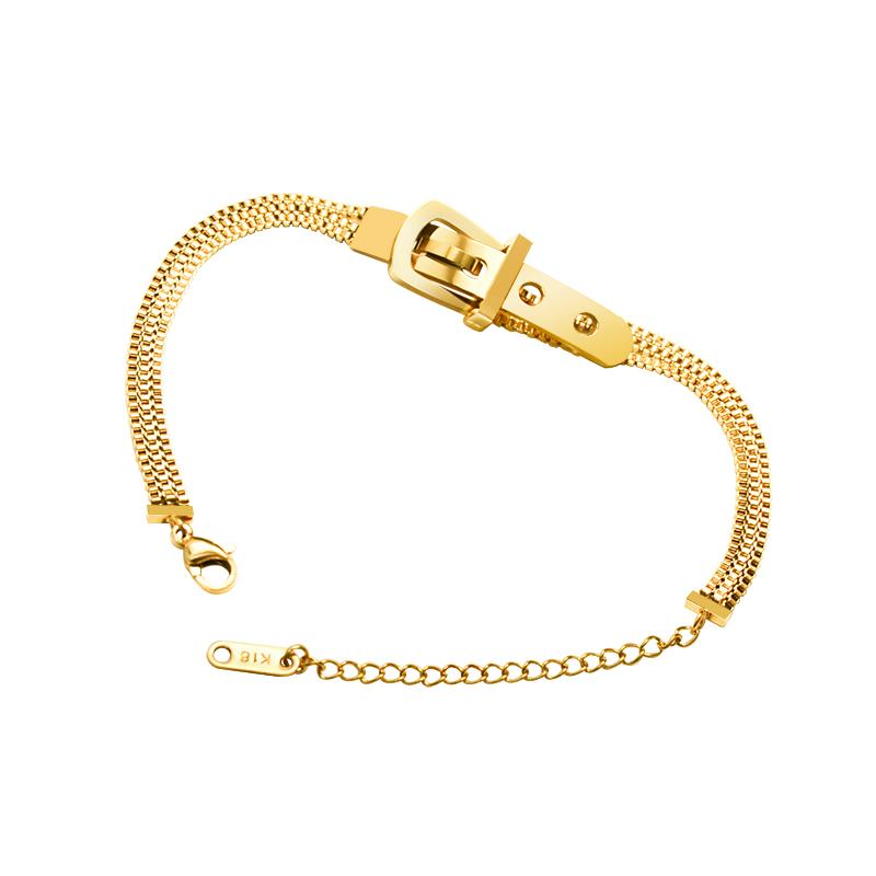 Fashion Ladies Stainless Steel Bracelet Korean Trend Belt Buckle Design Three-Layer Bead Box Chain Bracelet For Women