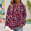 Women Plus Size Navy Blue Printed Long Sleeve Drawstring Hoodie With Kangaroo Pocket