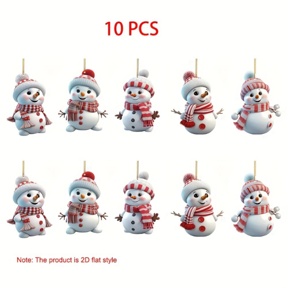 

[2D Плоские] 10 шт. Праздничные акриловые украшения в виде снеговика - Рождественская подвеска, для рождественских елок, Идеальные праздничные подарки, Украшения в плоском стиле 10pcs