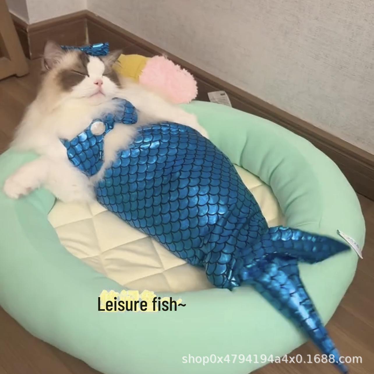 

Костюм кошки с хвостом русалки: Забавный реквизит для купальника и фотосессий. S (5-10 lbs cat)