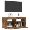 TV Stand with LED Lights Smoked Oak Finish 90 x 35 x 40 cm
