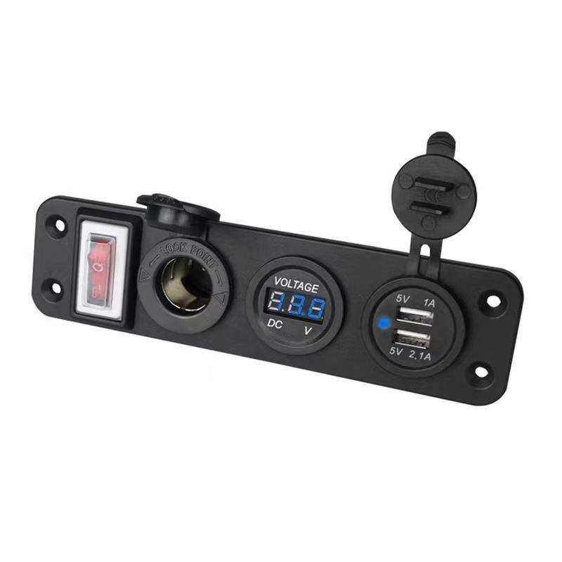 Car Usb Socket Panel With Dual Usb Charger Voltmeter And Power Outlet Waterproof For Vehicle Marine Rv Digital Devices