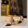 2025 New Design Embroidered Lace Bow High Heels Pointed Thin Stiletto Sexy Women Vulcanized Sandals