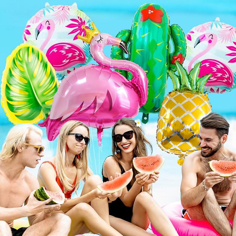 7pcs New Summer Hawaii Themed Party Balloon Set Including Flamingo Cactus Pineapple Watermelon Pattern Balloon Decorations