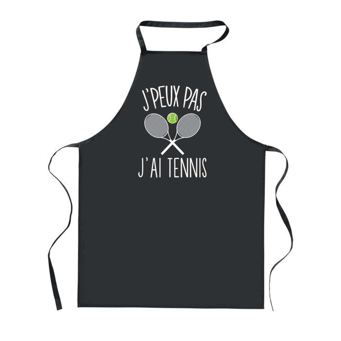 Tablier de cuisine - PLANETEE - J'peux Pas Tennis Raquettes Croisées - Noir - Coton épais - 90x60 cm