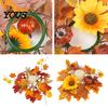 Berry And Pumpkin Candle Decor Fall Rings Wreaths, Artificial Maple Leaf Ring for Pillar Sunflower Holder, Thanksgiving Halloween Home Party