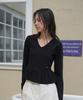 DEHEVE V-Neck Flare Shirring Knit [Black]