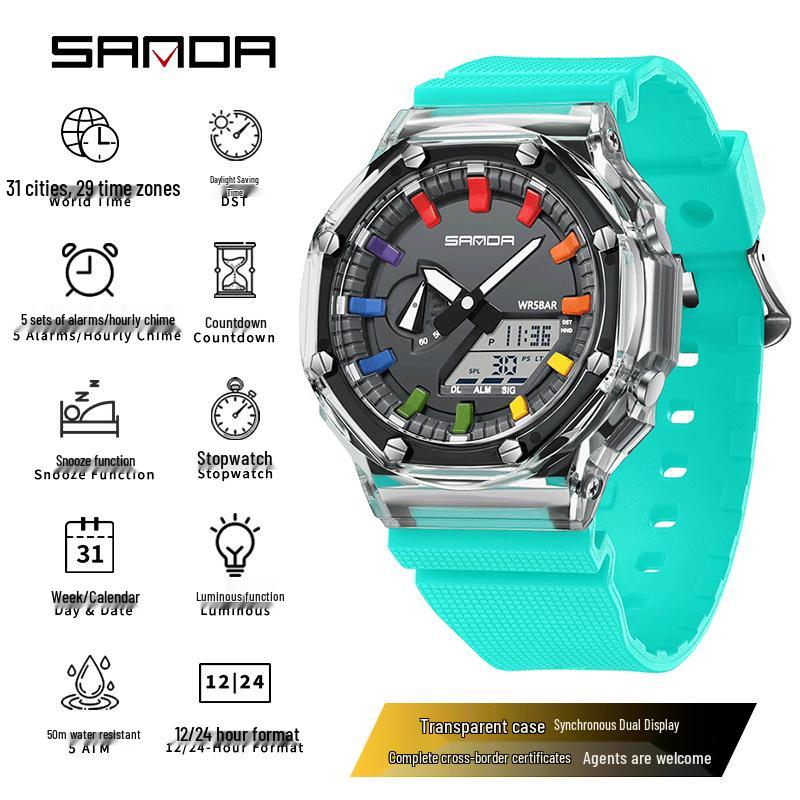 Sanda Transparent Multifunctional Shockproof Electronic Watch for Men and Women