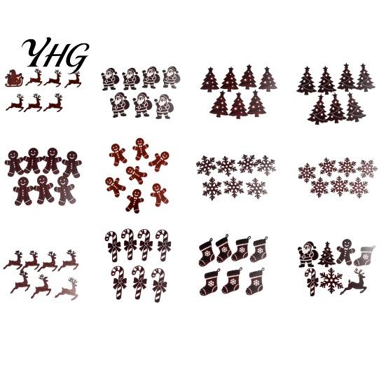 Layered Wooden Christmas Landscape 7Pcs Silhouette Lights with Warm Backlight, LED Reindeer 3D for Home Santa Sleigh Wall Decoration, Seasonal