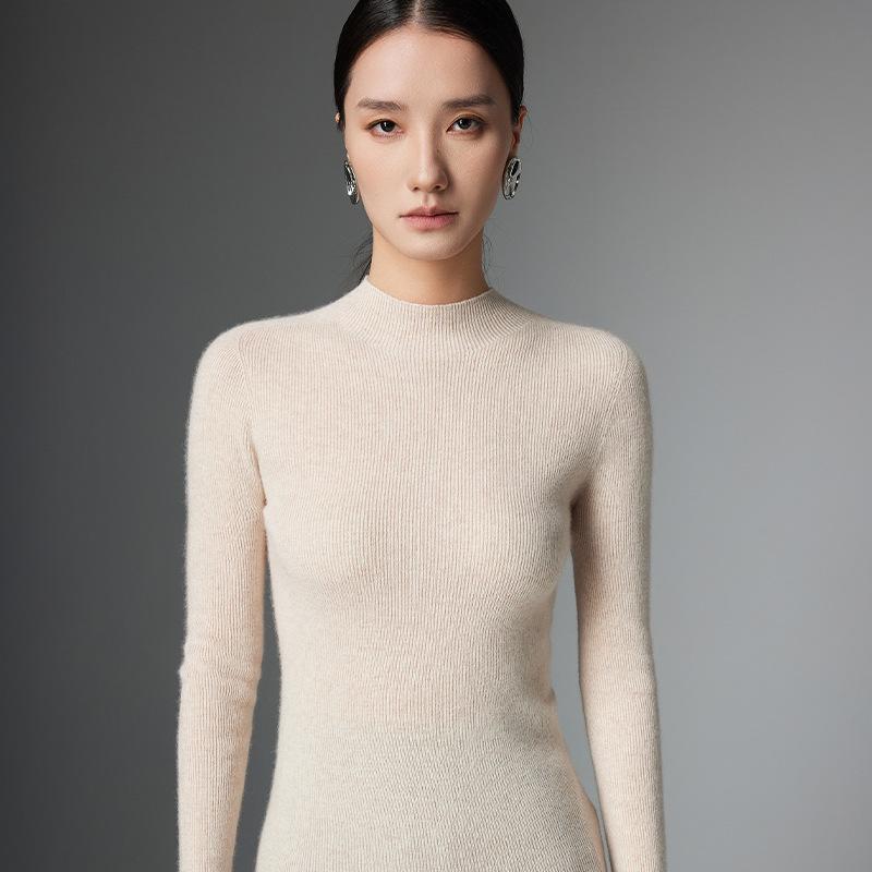 Women's Slim Fit Cashmere High Neck Knit Pullover - Warm Seamless Base Layer Sweater for Autumn and Winter