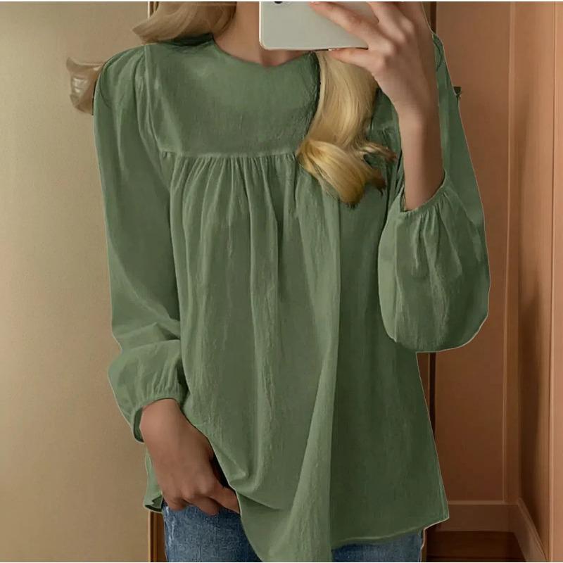 Women's Fashion Casual Spring Autumn Solid Color Print Long Sleeve O-Neck Blouses & Shirts