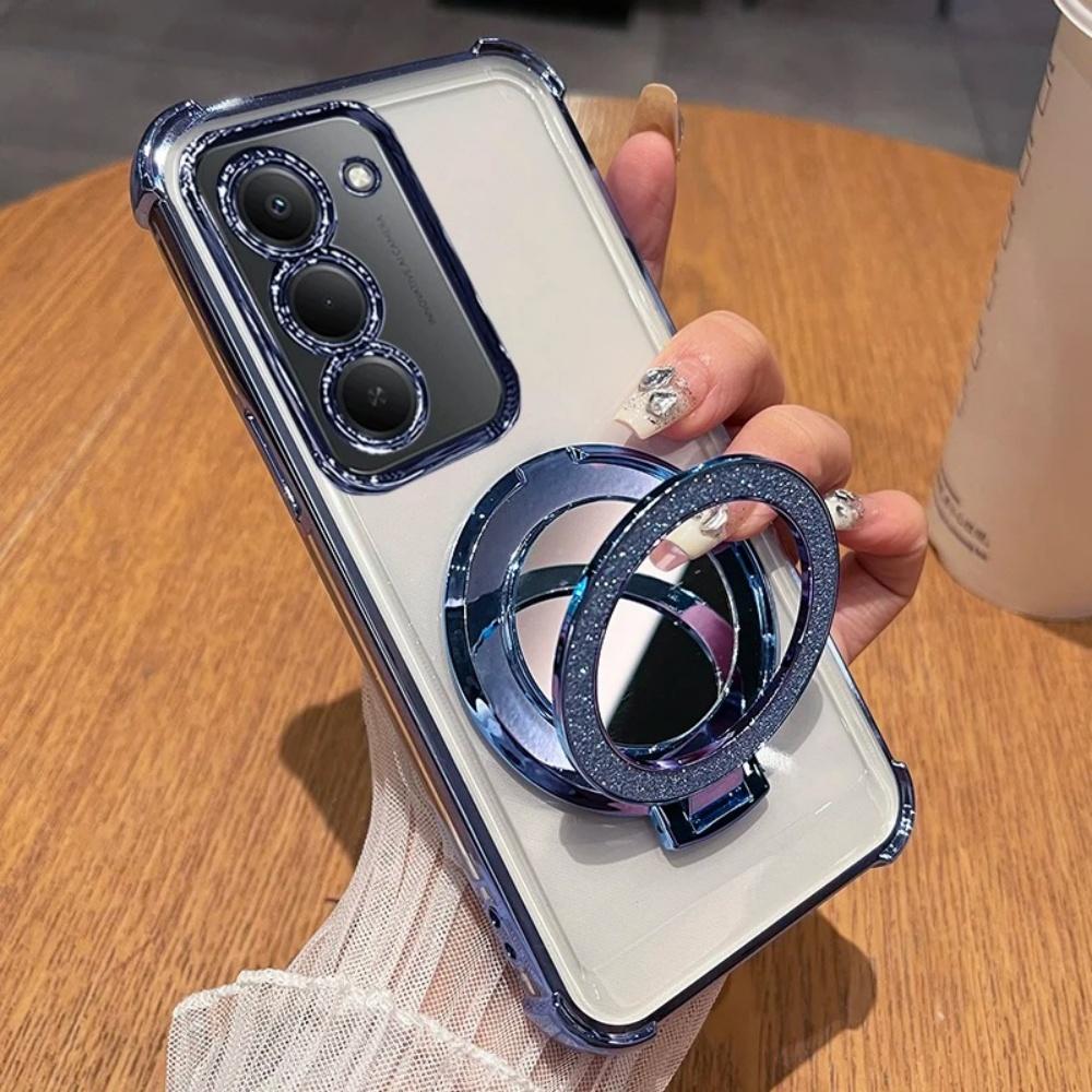 Phone Case For Samsung A53 A52 A32 A13 A23 A33 A73 A12 A22 A02S A03S Flash Mirror Magnetic Bracket Shock Absorbing Soft Silicone