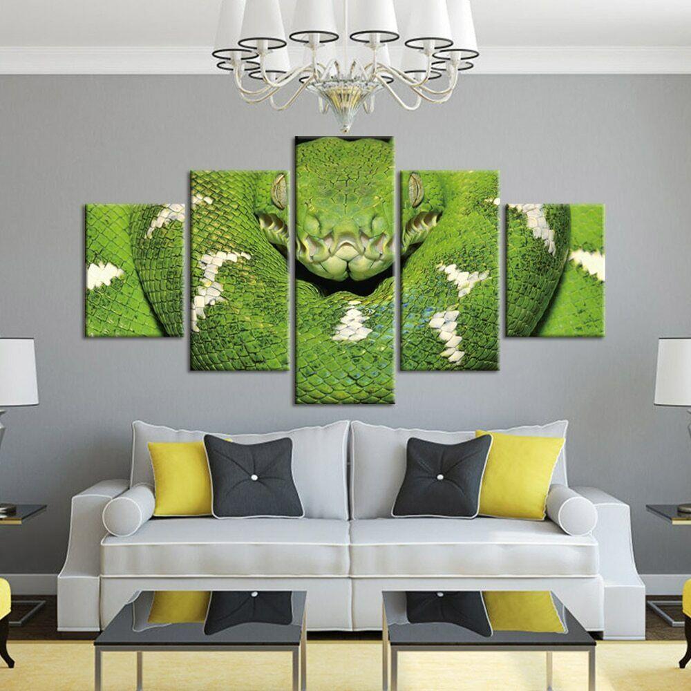 5Pcs Emerald Tree Boa Green Snake 5 Pieces Paintings Home Decor No Framed Room Decor Modern Pictures Wall Abstract