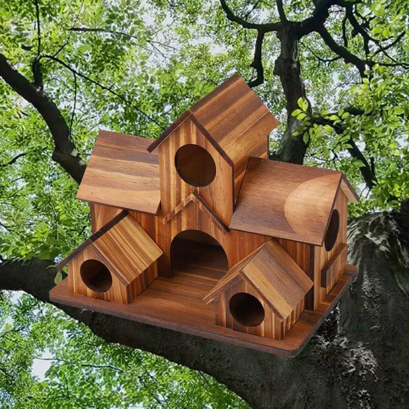 Wooden Villa-Style Birdhouse & Feeder Ornament