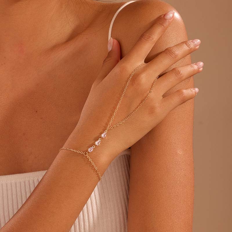 

Fashion Metal Multilayer Hand Chain Bracelets Link Ring for Women Exquisite Crystal Finger Bracelet Wedding Party Zircon