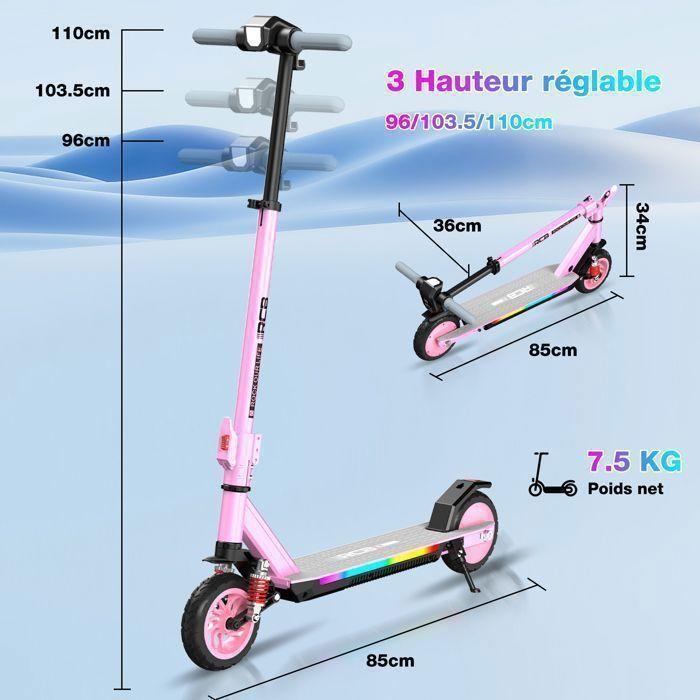 RCB R12 MAX Elektroroller Rosa – 220W – 3 Geschwindigkeiten – 7” – Bunte LEDs – Digitaler Bildschirm – 15KM – Bestes Geschenk
