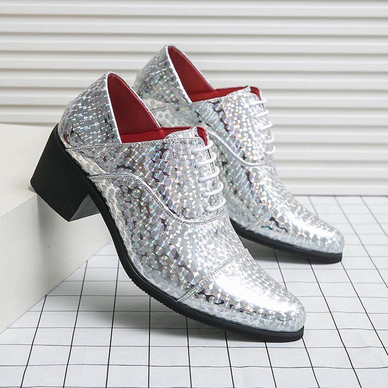 Herresko stor størrelse nye fritidssko i skinn mote høye hæler skinnsko herre ytre høydeøkning business dressko bryllupssko