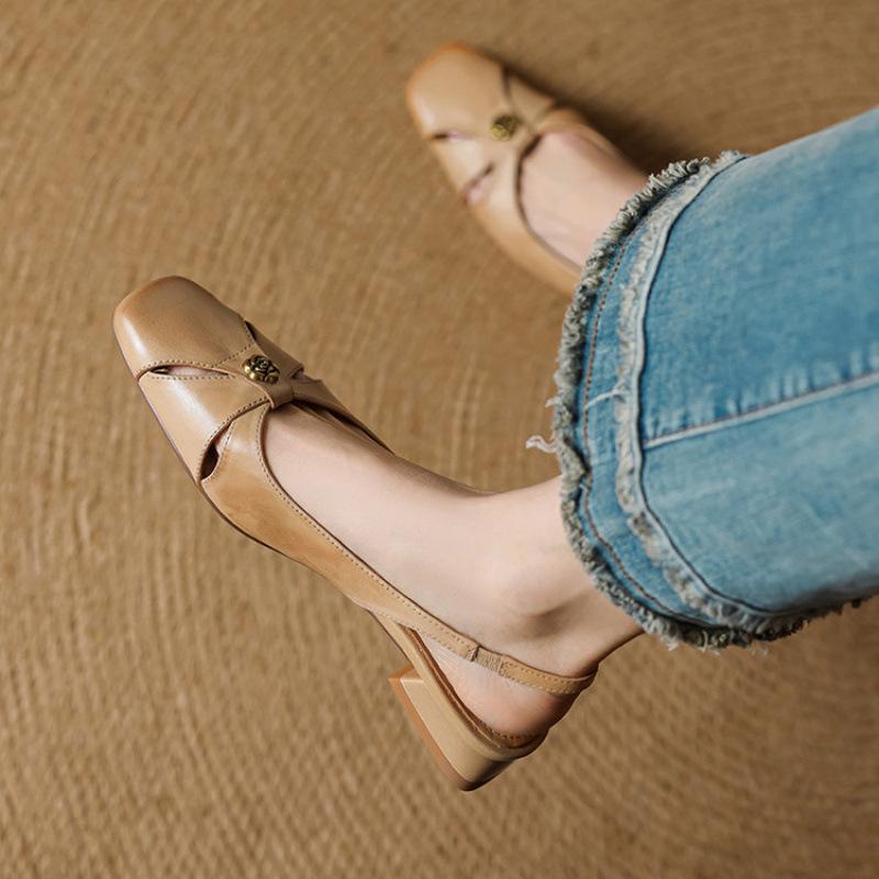 New Summer Women's Flat-soled Sandals Korean Version Bag Head Rear Empty Sandals Women's Comfortable Beef Tendon Soft Sole Large Size Shoes G